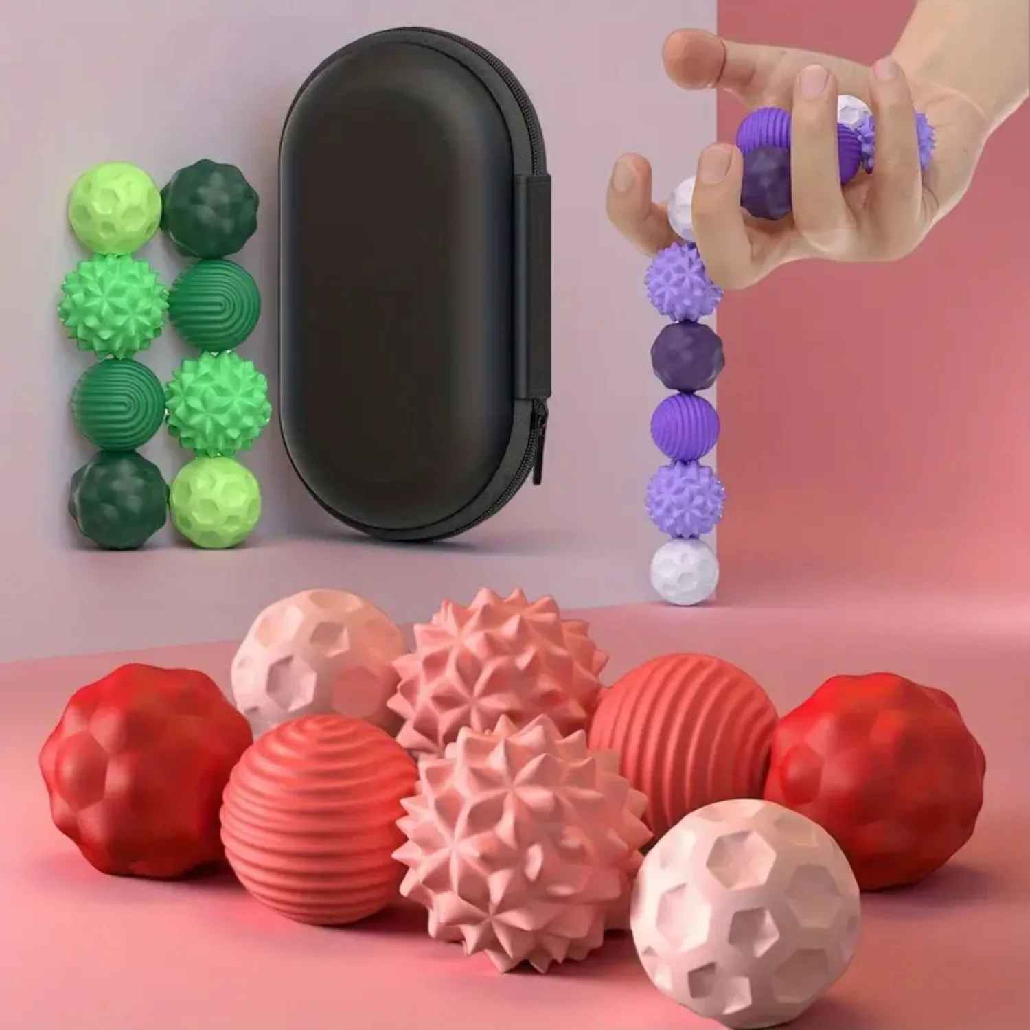 Balle anti stress noir vert rouge presente avec boite