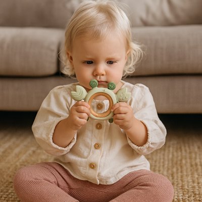 bébé jou avec Anneau de dentition vert