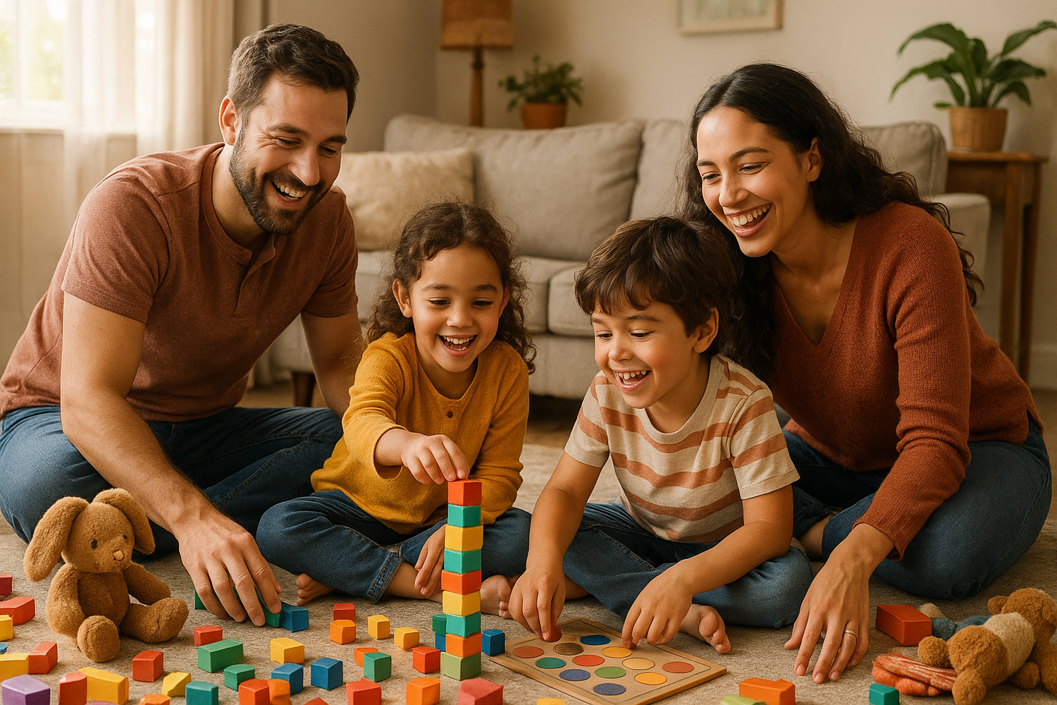 famille jouent avec des jouets ensemble 