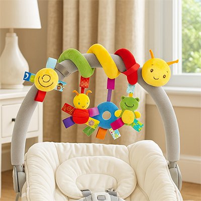 Spirale d'activité bébé attaché dans un siege auto abeille